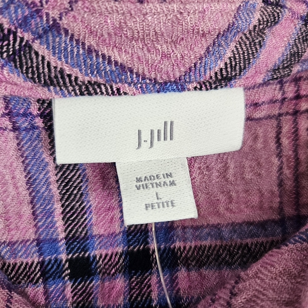 J Jill Tunic Shirt Pink Plaid Texture Crinkled Button Up Womens L Petite Loose - Picture 2 of 8